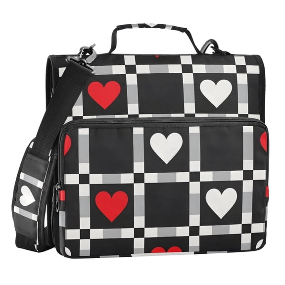 ALAZA Zipper Binder Heart on Checkered 3 Ring Trapper Keeper File Folder Organizer Bag