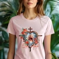 thumbnail image 5 of God Is Love Jesus Cross Rose Christian Graphic T-Shirt for Women, White, Size M, 5 of 6