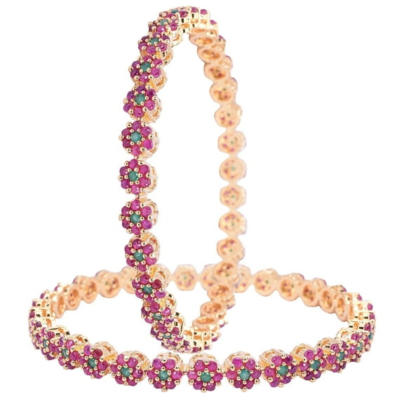 Ratnavali Jewels CZ Zirconia Gold Tone Red Green Diamond Elegant Bollywood Wedding Bangles Jewelry Women