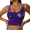 thumbnail image 1 of Fotbe Crystal Purple Snowflake Sujetador Deportivo Largo sin Aros para Mujer con Almohadillas y Soporte Medio, Transpirable y Absorbente, Camiseta Tipo Chaleco o Tank Top-Large, 1 of 8