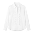 thumbnail image 6 of Perfectbot Women's Ruffled Front Button Down Shirt, Casual Long Sleeve Dressy Blouse, Relaxed Fit Solid Color, 6 of 6