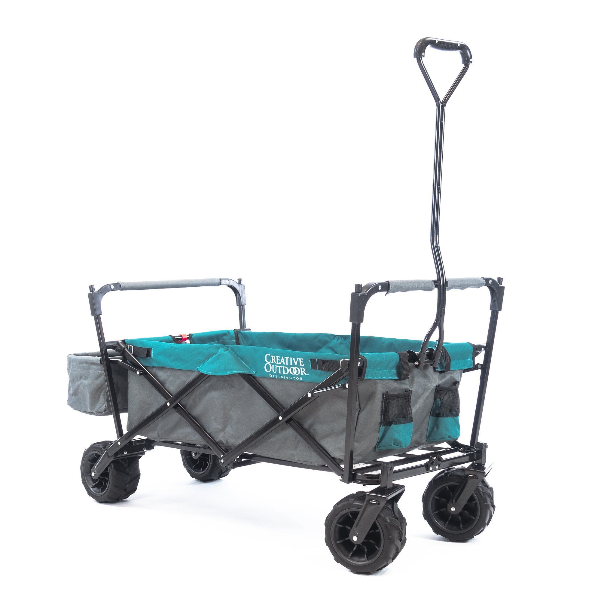 Creative Outdoor Collapsible Folding Wagon Cart for Cargo All Terrain Beach Park Garden Sports Camping Teal Gray with Canopy