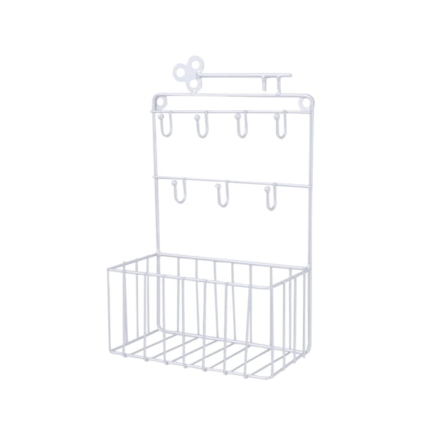Caja de Almacenamiento de Llaves Colgantes de Ganchos de Llaves, Estante de Pared de Hierro de 28.5x18x8.5cm con 7 Ganchos Y Canastas Colgantes de Pared de Alambre para Almacenamiento para la Entrada,