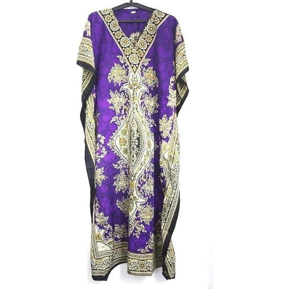 Neck styleV-Neck Fabric type Polyetser OriginImported Woman Long Kaftan Women One Size Maxi Dress Beach Caftan Boho Cover Up Pack of 1 Length :- 52" inches Care instructionsHand Wash Only