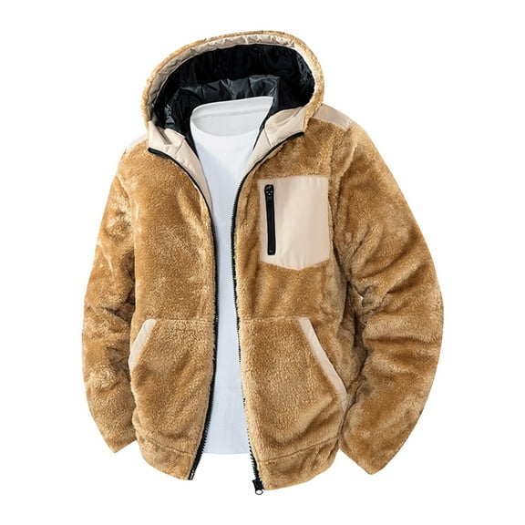 Chiccall Mens Winter Jackets Fuzzy Full Zip Long Sleeve Thick Warm Hooded Coat with Inner Pocket
