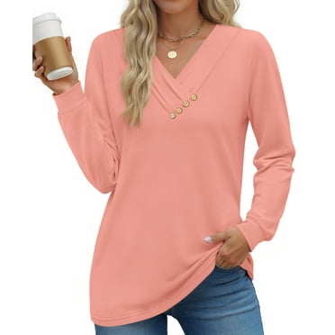 Fantaslook V Neck Blouses for Women Dressy Casual Tops Button Long Sleeve Shirts Trendy Fall Tops