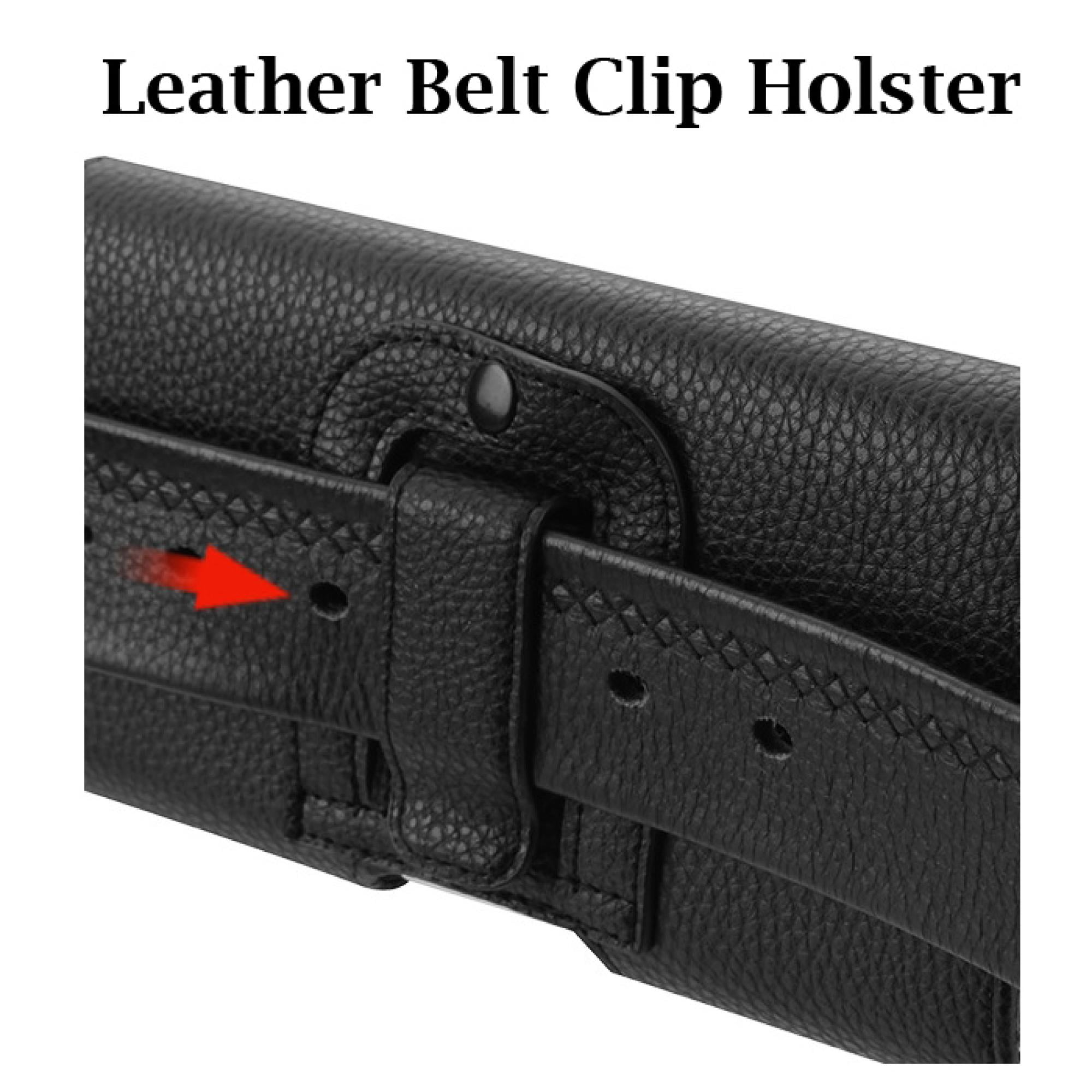 Extra-Large Horizontal Universal Phone Pouch – Black Faux Leather with Belt Clip – Fits Smartphones Up to 6.5"