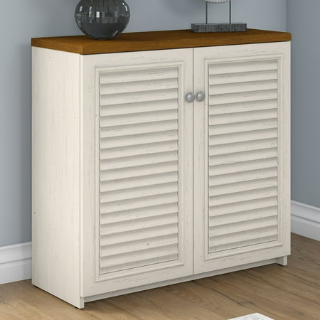 Birdseye Maple Cabinets Bush Furniture Fairview Small Storage Cabinet with Doors in Antique White and Tea Maple ()