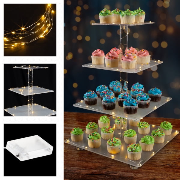 Great Northern Popcorn 4-Tier Square Cupcake Stand with LED Lights