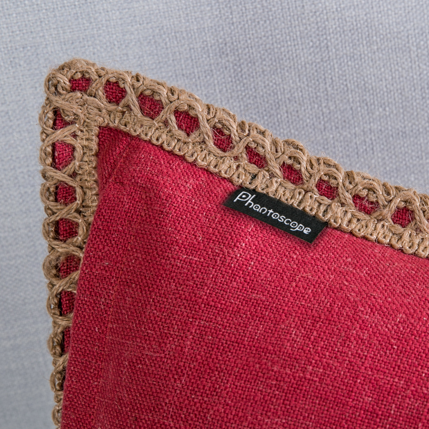 Phantoscope 18x18 Red Linen Texture Trimmed Throw Pillow Cover photo 2