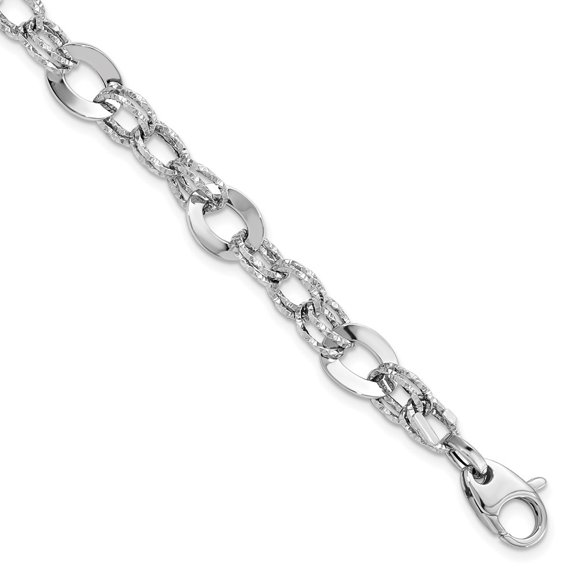 14k White Gold Bracelet Fancy mm 7.5 in Polished D/C
