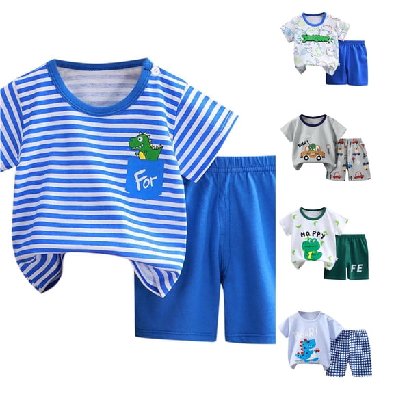 VOUZZA Kids Dinosaur 2 Piece Shorts Set Short Sleeve T Shirt and Shorts Boys Summer Clothes Toddler Kids Outfit Boys Summer Outfit