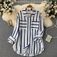 thumbnail image 1 of Babysbule Hauts pour Femmes Manches Longues Liquidation Chemise d'Été Décontractée Mi-Longue Rayée Multicolore, 1 of 6