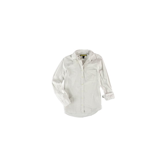 Camisa abotonada Aeropostale con bolsillo a rayas para mujer Blanquecino Pequeña