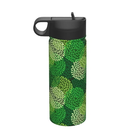 

Salouo Green Flower Pattern 18 oz Water Bottle With Straw Stainless Steel Sports Water Cup Flask Wide Mouth Travel Thermal Mug for Home Office Car