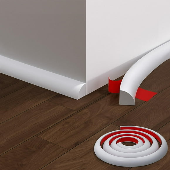 Moldura flexible en forma de cuarto redondo PATTENGO, 4 m, goma blanca