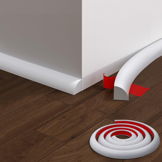 Moldura flexible en forma de cuarto redondo PATTENGO, 4 m, goma blanca