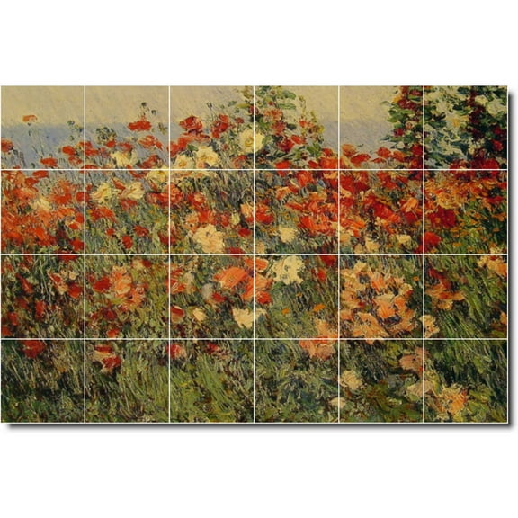 Ceramic Tile Mural-Childe Hassam Garden Wall Tile Mural 27. 25.5" w x 17" h using (24) 4.25 x 4.25 ceramic tiles