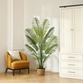 thumbnail image 6 of 6 Feet Artificial Plants in Basket Faux Green Areca Palm Plant with Woven Seagrass Belly Basket, Fake Tree for Home Decor Office House Living Room Indoor Outdoor, 6 of 9