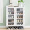 thumbnail image 1 of 5-Tier Shoe Cabinet with Glass Front Doors, Durable Storage Organizer Featuring Reinforced Support Legs, Modern Shoe Rack for Entryway or Front Door, White Finish, 1 of 6