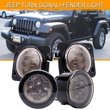 4PCS For Jeep Wrangler JK LED Turn Signal&Fender Side Light Combo Smoke Lens