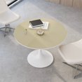 thumbnail image 2 of 42.12" Dining Table, Modern Round Dining Table with Printed Wood Grain Table Top, Leisure Coffee Table with Metal Base, End Table Dining Table for Bedroom Living Room Office Apartment, Natural, 2 of 7