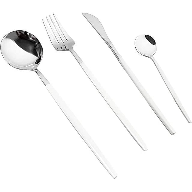 Zhuge Ensemble de 40 Pcs de Couverts en Acier Inoxydable Réutilisables Fourchettes Cuillères Couteaux, Ensemble de Couverts Poli Miroir, Idéal pour Réunions de Famille et Usage Quotidien (10, Poignée Blanche)
