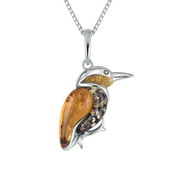 Genuine Baltic Amber Bird Pendant Necklace in Sterling Silver, 18"