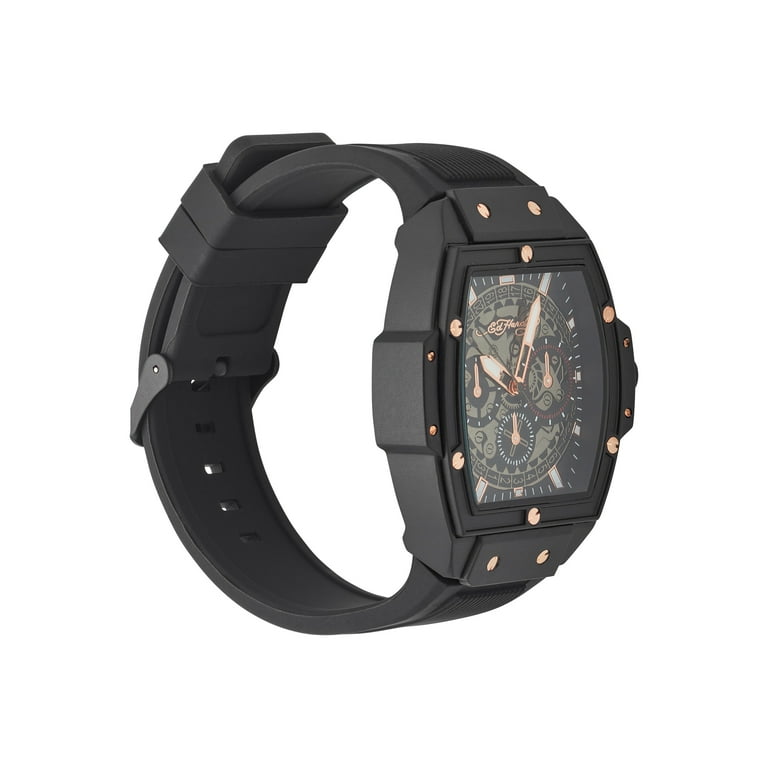 Ed Hardy Men's Black Textured Silicone Strap Watch 48mm - Walmart.com