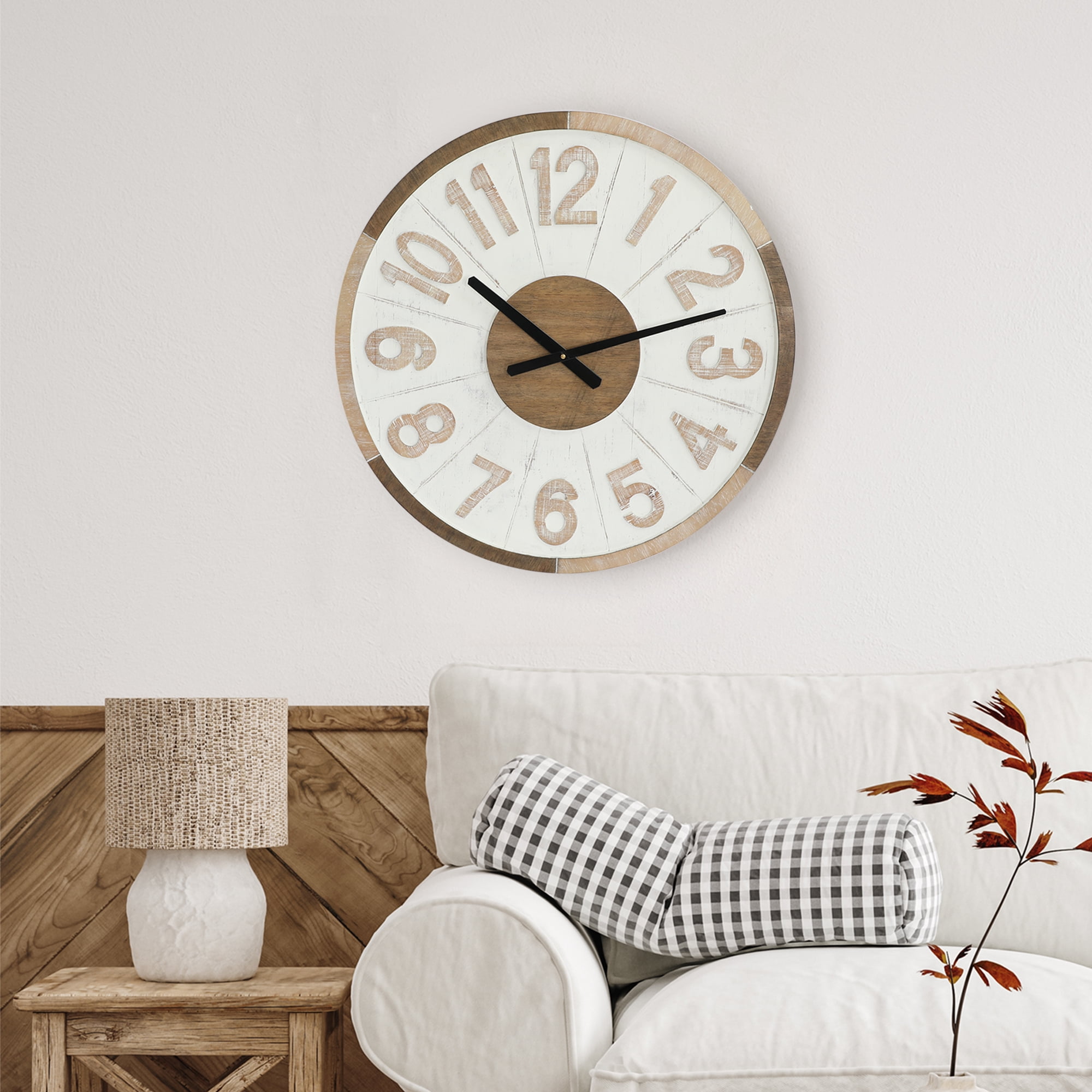ABBSR Large 24in. Silent Non Ticking Wood Wall Clock,Wall Decor