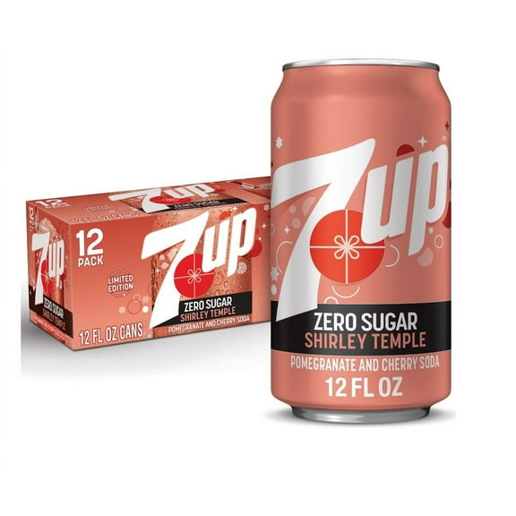 7UP Caffeine Free Shirley Temple Pomegranate and Cherry Flavored Zero Sugar Soda Pop, 12 fl oz cans, 24 Pack
