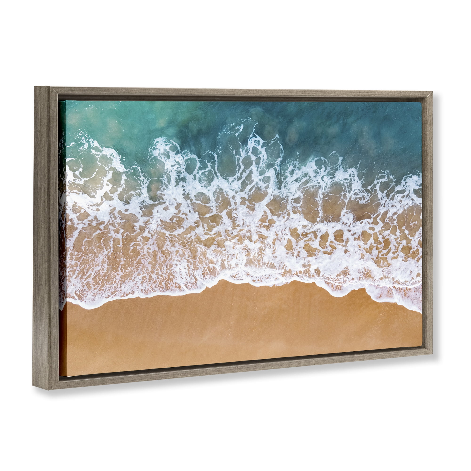 Stupell Industries Aerial Beach Foam Landscape & Nature Photography Brown Floater Framed Canvas Art Print Wall Art, 31 x 21