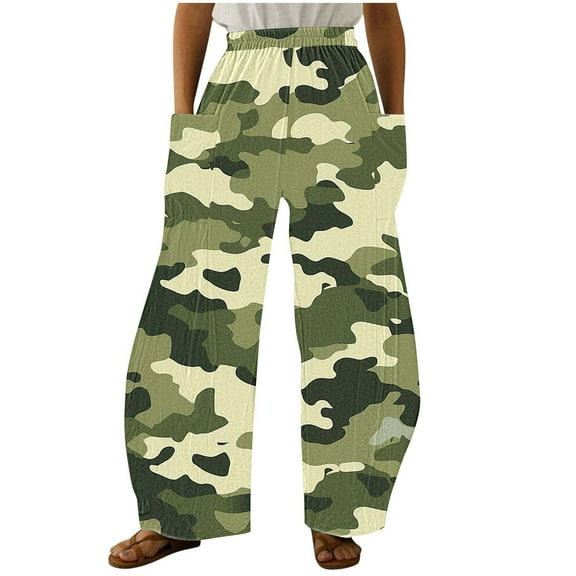 Ayfxijin Wide Leg Pants Woman,Women Casual Printing Pockets Elastic Mid-Waist Comfortable Wide-Legged Loose Pants