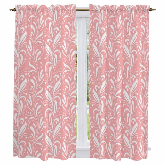 Spring Flowers Kitchen Curtains 63 Inch Length, Country Retro Floral Botanical Pink Tiers Curtains for Living Room Berdoom Bathroom, Light Filtering Drapes Window Treatment 2 Panels 42"Wx63"L