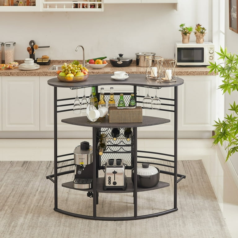 VECELO Home Bar Unit, Oval Bar Table with Wood Counter Top