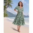 thumbnail image 4 of Vestido midi YESNO de verano con estampado floral con cuello en V y manga abullonada para mujer, 4 of 5