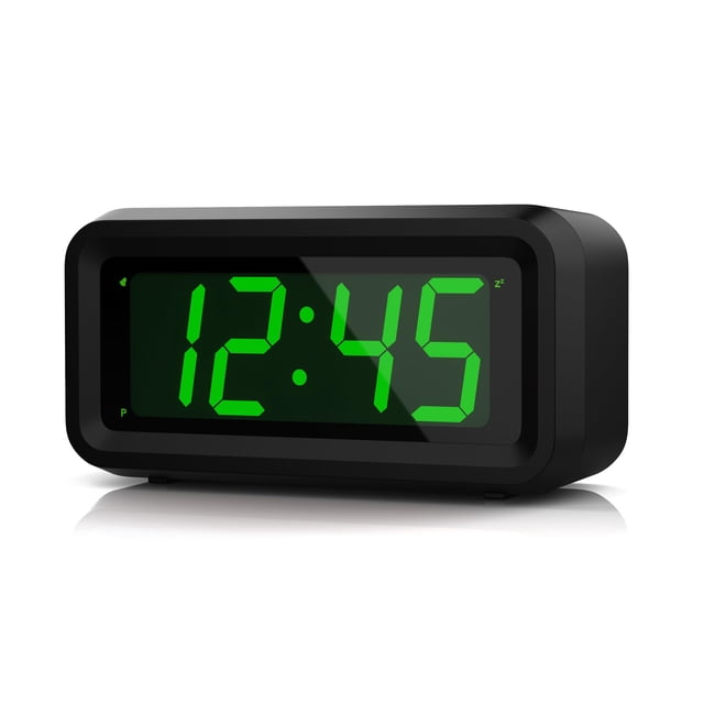 KWANWA Réveil Petite Horloge Numérique 12 Pouces Horloge LED Verte Luminosité Réglable Mode Nuit Dimmable 12H24H Horloge Murale à Piles avec Répétition pour Chambre Horloge de Voyage Horloge pour Enfants
