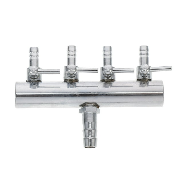 KAKOWELY 4 Ways 8 to 4MM Stainless Steel Aquarium Outlet Inline Air Pump Flow Lever Control Manifold Splitter Switch Tap Oxygen Tube Distributor Silver,3.03"X2.2"X2.2"