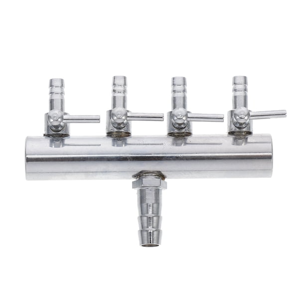 EeaseMX Bomba de aire en línea de acero inoxidable de 4 vías, salida de 8 a 4 mm, control de flujo, colector, divisor, interruptor, grifo, tubo de oxígeno, distribuidor, color plateado