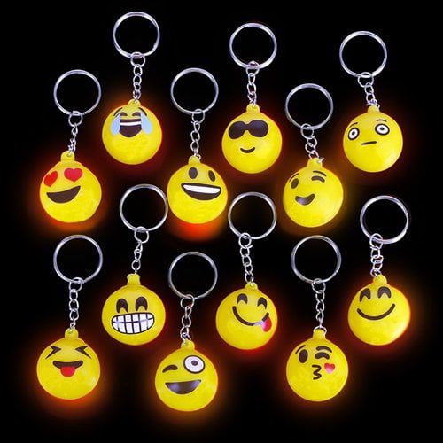 12 PCS Light-Up Emoji Keychains Emoticon Flashing LED Emotions Favors Key Chains 
