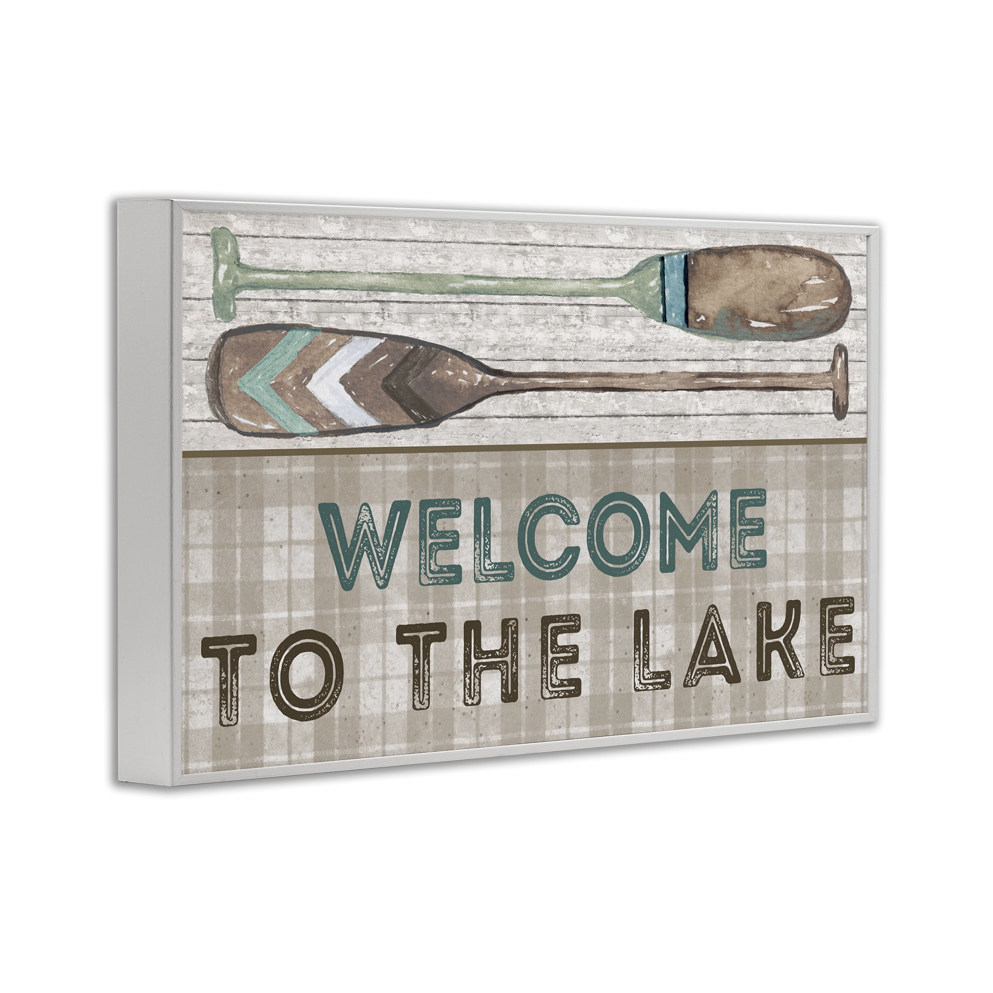 Stupell Industries Rustic Welcome Lake Oars Typography Painting White Framed Art Print Wall Art, 24 x 16