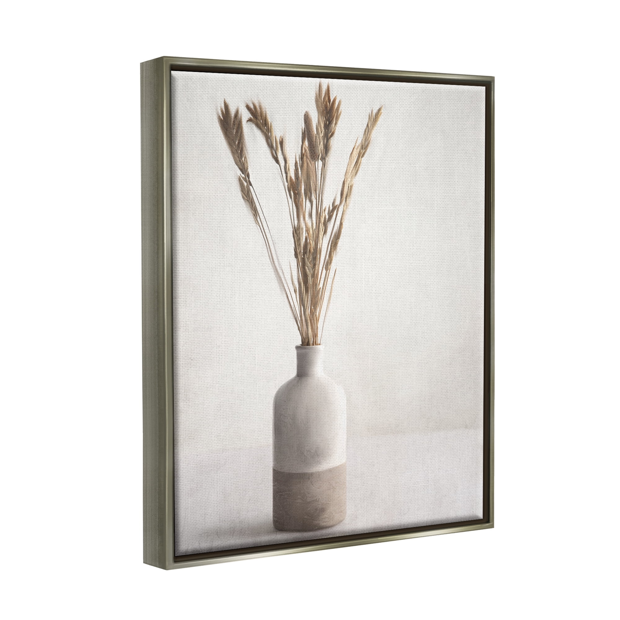 Stupell Industries Neutral Wheat Sprigs Botanical & Floral Painting Gray Floater Framed Canvas Art Print Wall Art, 25 x 31