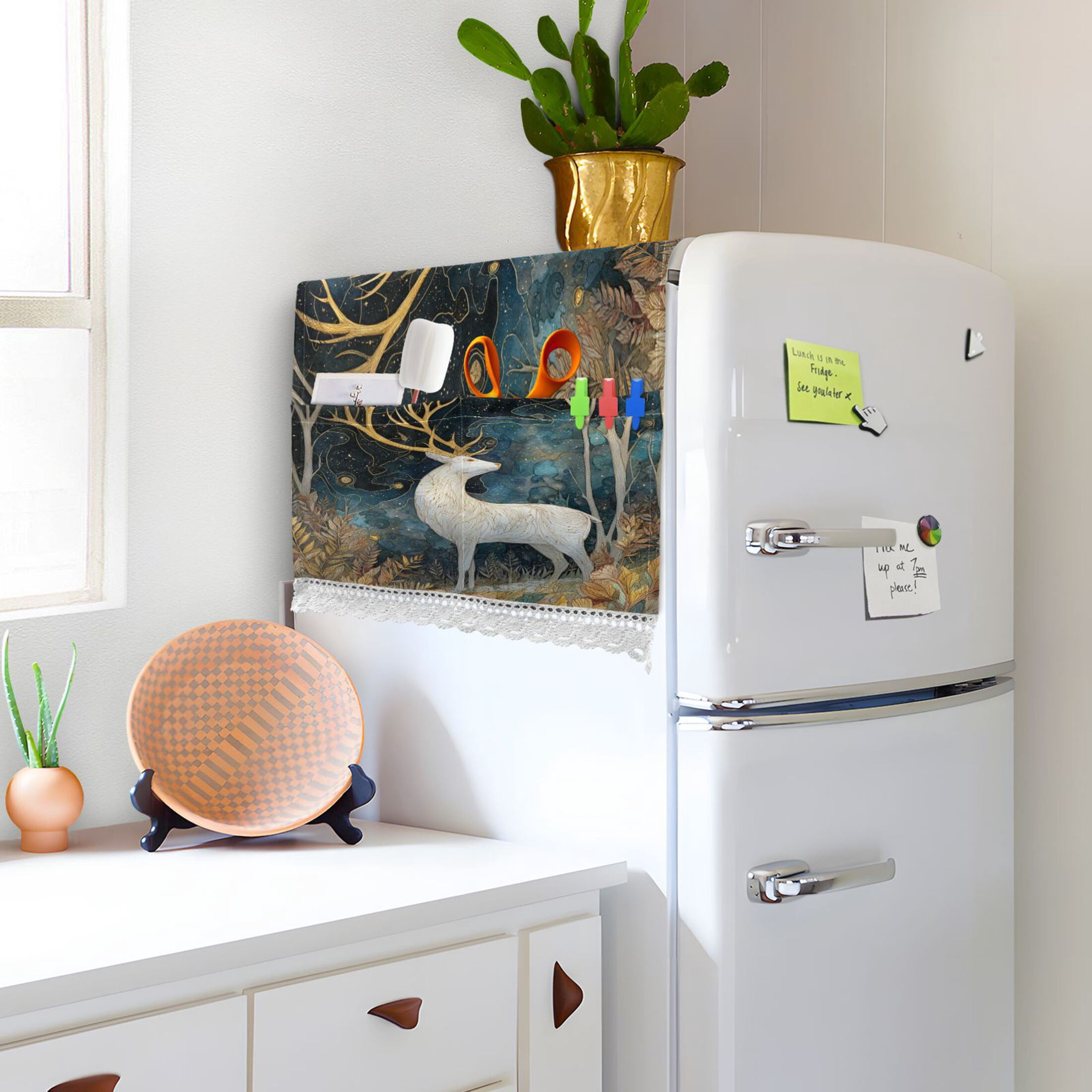 Wobogo Golden Antlered Deer Washing Machine Cover Dustproof Washer Dryer Cover Waterproof Laundry Room Decorative Protector