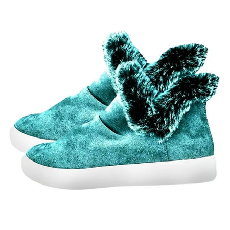 

huanledash Women Autumn Winter Large Size Warm Faux Cony Hair Flat Thick-sole Boots Shoes