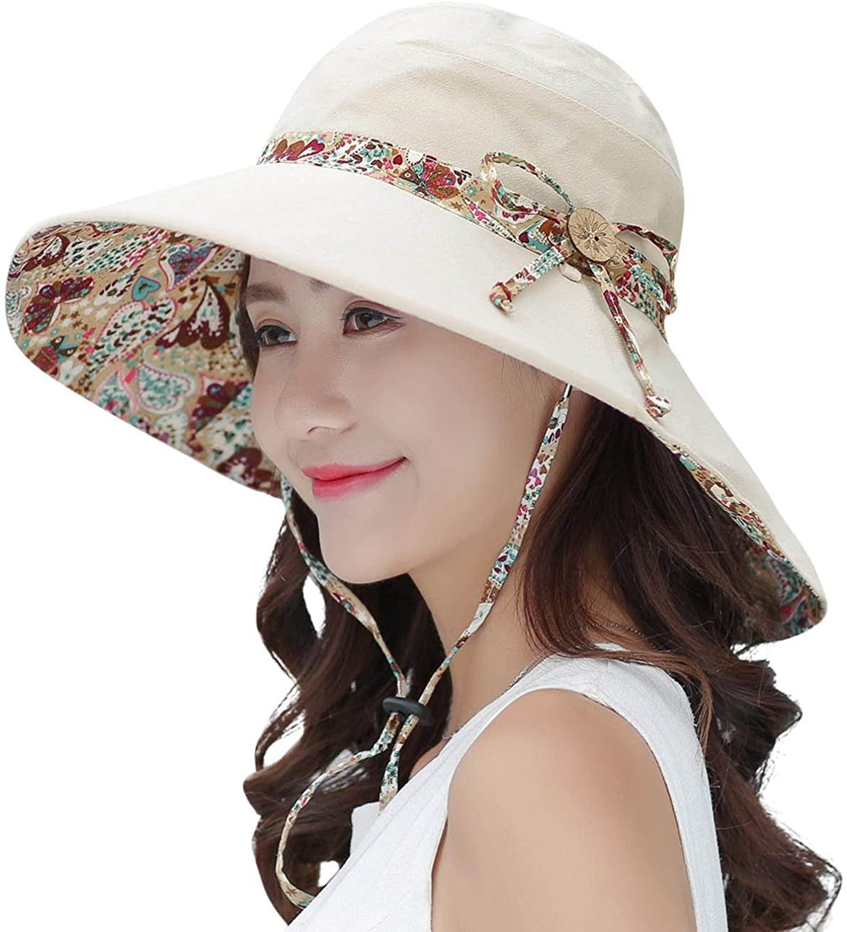 MIER Sun Hats for Women Packable Sun Hat Wide Brim UV Protection Beach Sun  Cap Adult Beige Floppy Sun Hats 