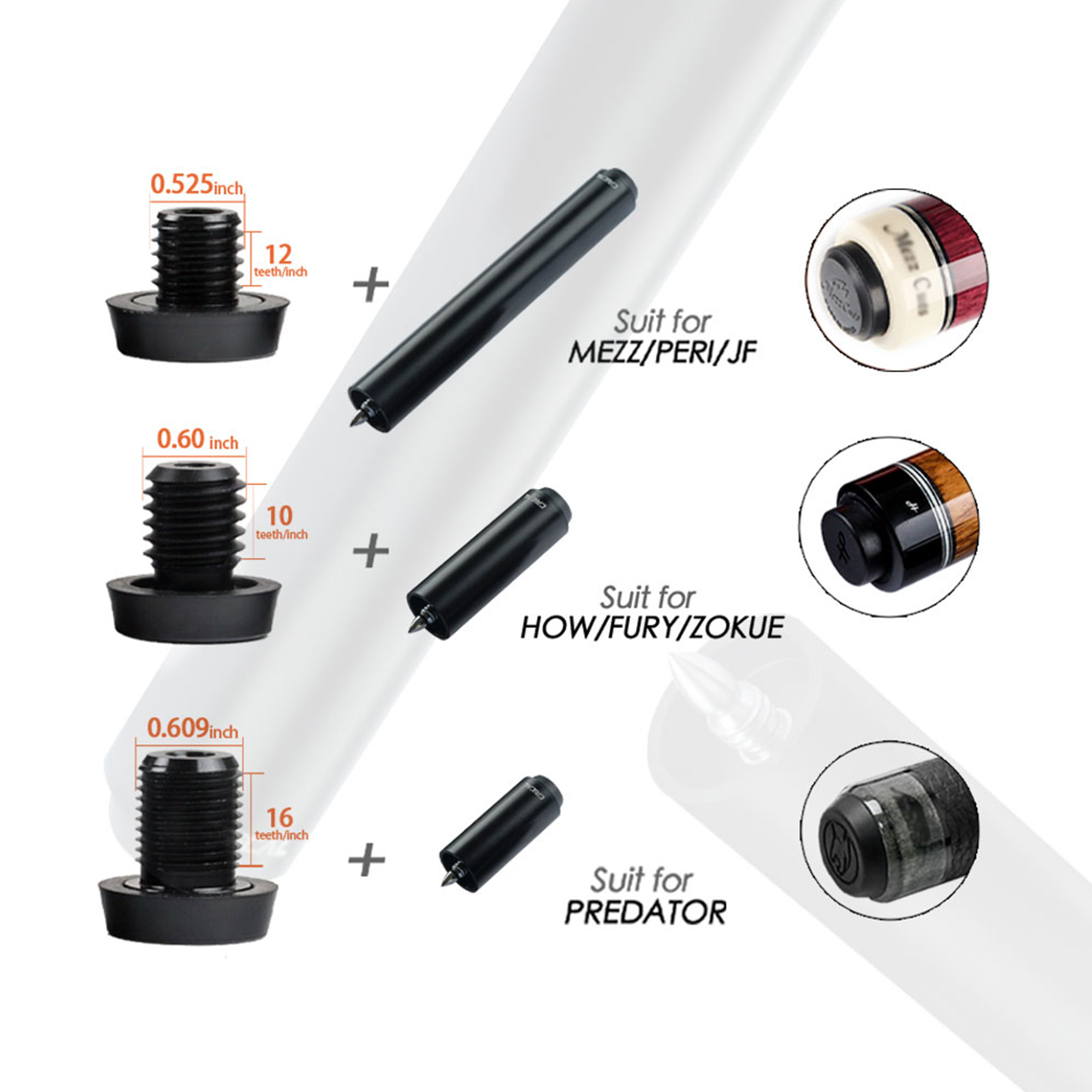 Billiard Pool Cue Extension with 3-inch High Quality Metal Extender for Crical PREDATOR MEZZ How Fury Billiard Accessories