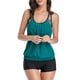 thumbnail image 2 of SAYOO Conjunto de Tankini de Verano de 2 Piezas para Mujer, Camisetas Sin Mangas Acolchadas con Cuello Redondo Estampado + Pantalones Cortos de Baño Traje de Baño, Verde/Negro SAYOO  casual, 2 of 7
