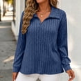 thumbnail image 4 of Fall Tops for Women Nelozsy Women V Neck Plus Size Ribbed Long Sleeve Top Pullover Navy XXXL, 4 of 6