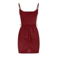 thumbnail image 7 of Wycnly Formal Dresses for Women Sexy Spaghetti Strap Irregular Ruched Bodycon Party Club Dresses Sleeveless V-Neck Solid 2024 Summer Mini Dress Wine m, 7 of 7