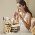 thumbnail image 3 of HBlife Makeup Organizer with Brush Holder for Vanity, Large Plastic Bathroom Countertop Organizer Skin Care Storage, Beige, 3 of 7